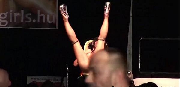  big boob flexi milfs stripping on public stage